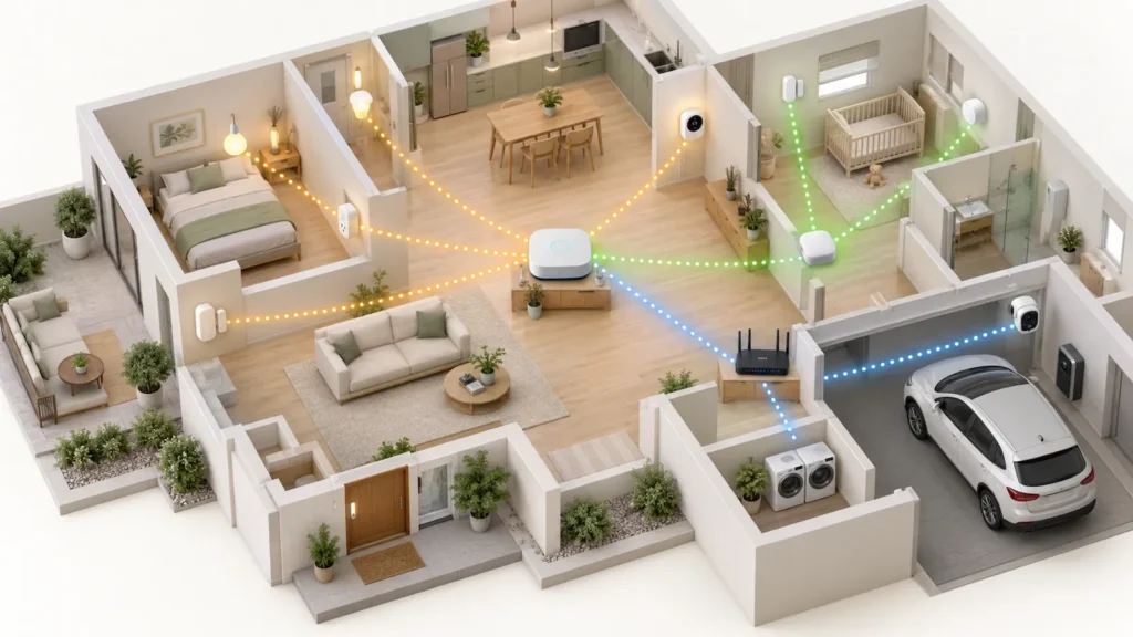 Zigbee, Thread, Matter i Wi-Fi uređaji povezani s različitim hubovima